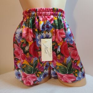 VTG Silk Creations By Genashé Vivid Tropical Floral Shorts Size Lg